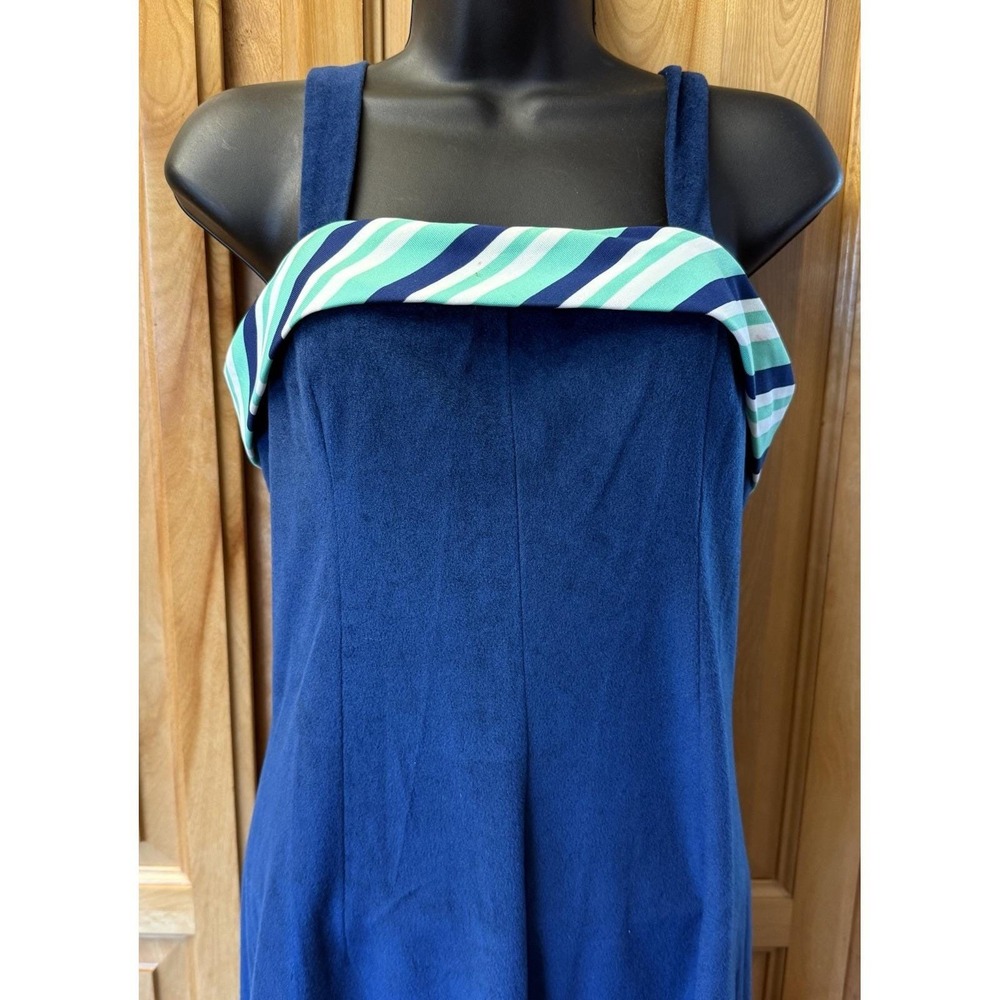 Vintage 70s Maxi Dress Small Blue Velour Sleeveless Retro Party Evening Gown Mod - Picture 7 of 12